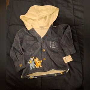 Toddler 2T Bluey Denim Jacket with Cream Hood NWT Gender Netural.